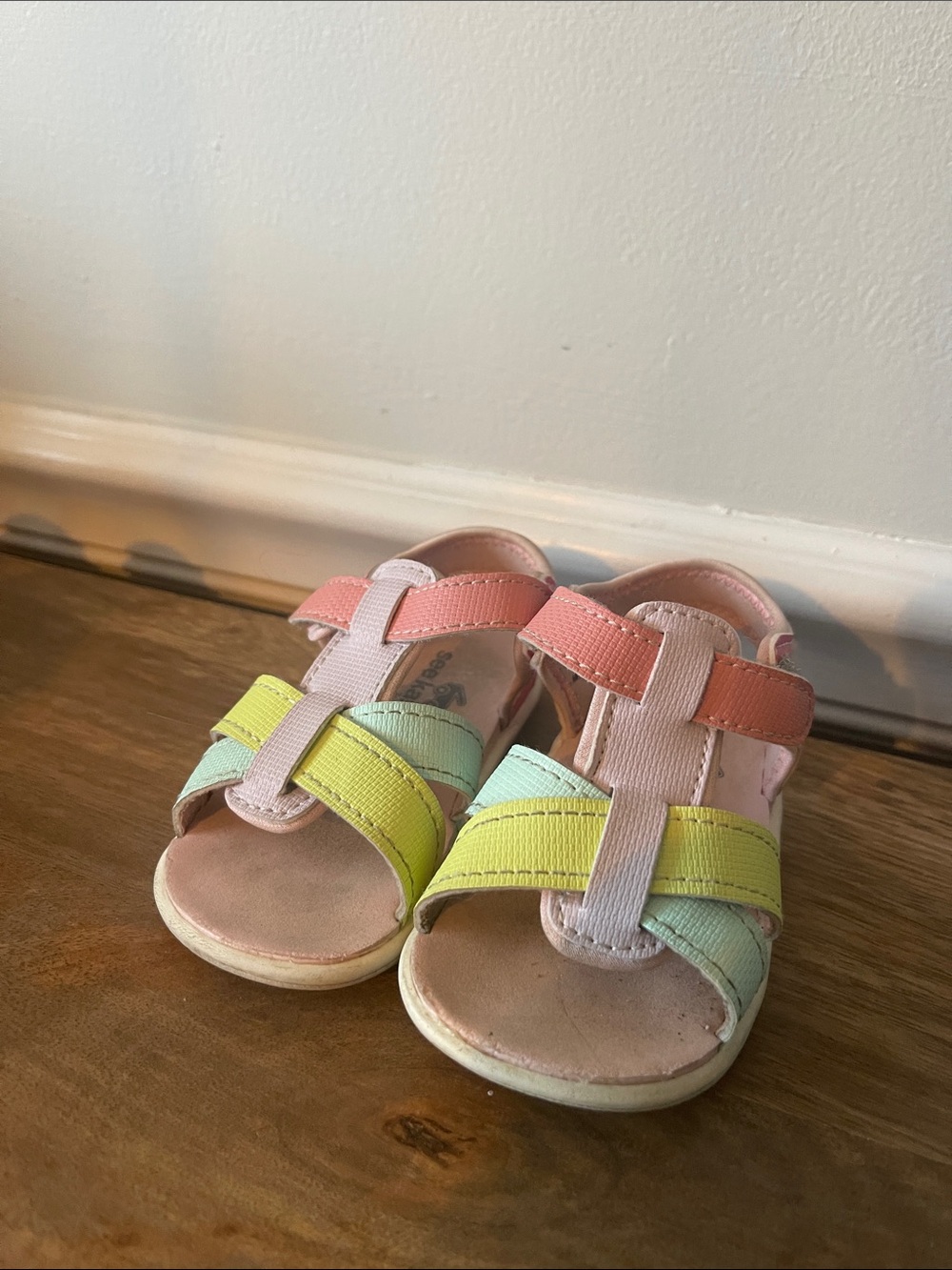 See Kai Run Size 5 Sandals - Pink, Mint & Yellow